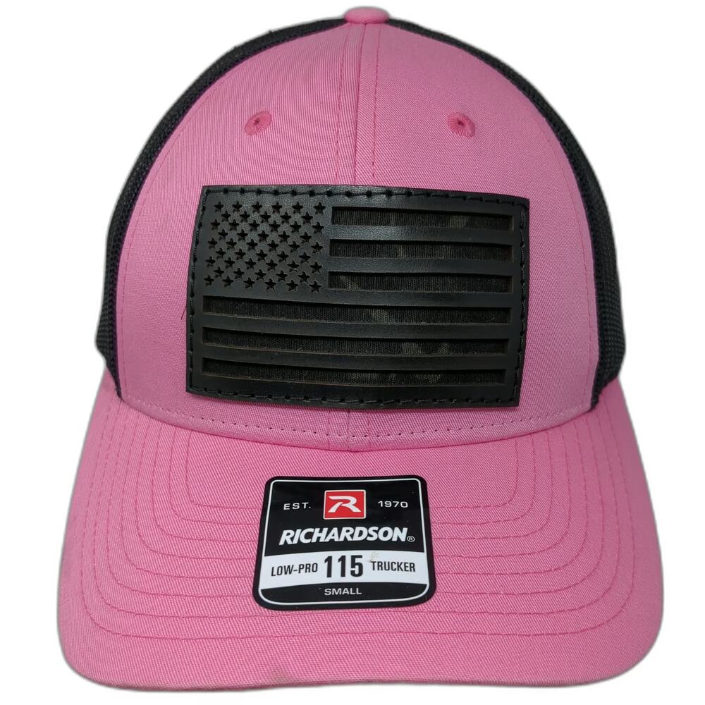 Richardson Trucker Hat Pink S Black American Flag Mesh Snapback 115 Low Pro